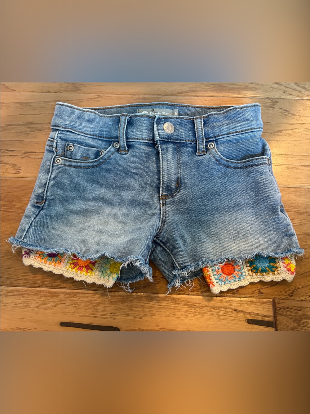 Tractr Denim Shorts with crochet pocket bags